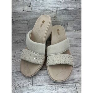Bzees Womens Dynasty Bright Beige Rhinestone Slip‎ On Wedge Sandals - Size 8.5M
